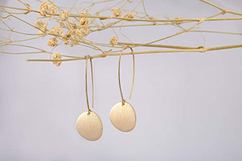 Statement Long Gold Round Dangling Earrings for Women Lightweight Circle Disc Coin Geometric Flat Brushed 18k Gold Plated Dangle Drop Hanging Hoop Earrings for women Gift for Her… SOFYBJA