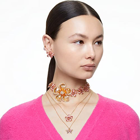 SWAROVSKI Florere Pendant Necklace with Pink Flower Motif on a Gold-Tone Finished Chain, Part of the Florere Collection SWAROVSKI