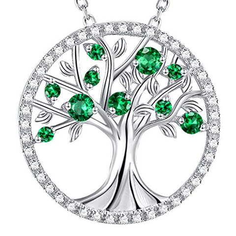 Mothers Day Jewelry Gifts for Mom Tree of Life Emerald Necklace May Birthstone Mom Wife Birthday Gifts Sterling Silver Pendant Necklace ELDA & CO.