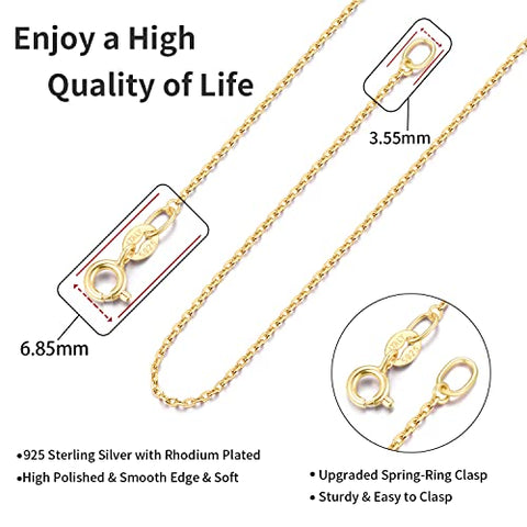 Jewlpire 18K Over Gold Chain Necklace for Women Girls, 925 Stering Silver Chain 1mm Sturdy & Shiny Women's Chain Necklaces Cable Chain, 18 Inch Jewlpire