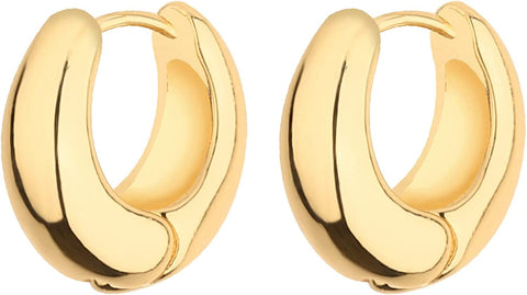Wgoud Chunky Huggie Hoop Earring 14K Gold Hoop Earrings for Men Women Hypoallergenic, Thick Hoops Earring set, Twist Hoop Earring (6 Prs Chunky Gold) wgoud