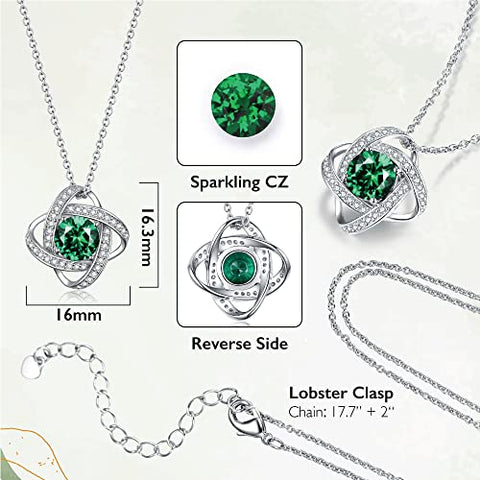 boya Love Knot Necklace Gifts for Women, May Birthstone Necklaces for Women 925 Sterling Silver Pendant Jewelry Created Gemstone Mothers Valentines Day Birthday Christmas Gifts for Her Mom Wife boya