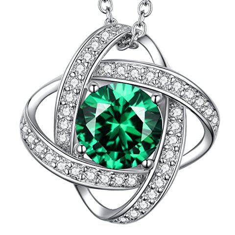 boya Love Knot Necklace Gifts for Women, May Birthstone Necklaces for Women 925 Sterling Silver Pendant Jewelry Created Gemstone Mothers Valentines Day Birthday Christmas Gifts for Her Mom Wife boya