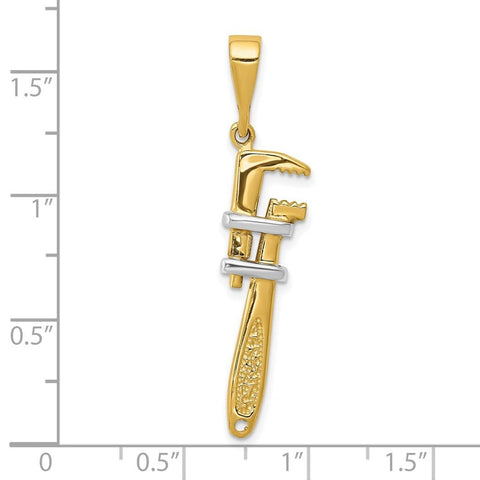10k and Rhodium 3 d Pipe Wrench Charm Pendant Necklace Measures 40x10mm Wide Jewelry Gifts for Women JewelryWeb