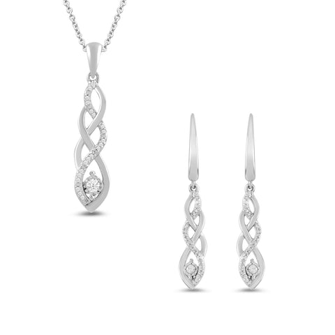 Amazon Collection Women Sterling Silver Diamond Twist Pendant Necklace and Earrings Box Set (1/5 cttw), 18" Amazon Collection