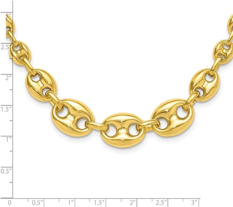 14.2mm 925 Sterling Silver Gold tone Hollow Graduated Marina Link Necklace 17 Inch Jewelry Gifts for Women JewelryWeb