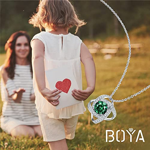 boya Love Knot Necklace Gifts for Women, May Birthstone Necklaces for Women 925 Sterling Silver Pendant Jewelry Created Gemstone Mothers Valentines Day Birthday Christmas Gifts for Her Mom Wife boya