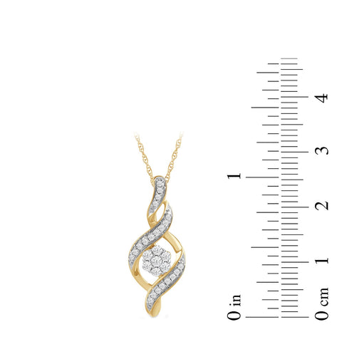 Amazon Essentials 10K Yellow Gold Diamond 7 Stone Cluster Twist Pendant Necklace (1/4 cttw),18" (previously Amazon Collection) Amazon Essentials