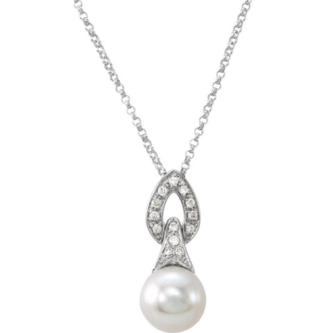 14k White Gold 8mm .08 Dwt Polished Freshwater Cult Pear L and Diamond 18 Inch Necklace Jewelry Gifts for Women JewelryWeb