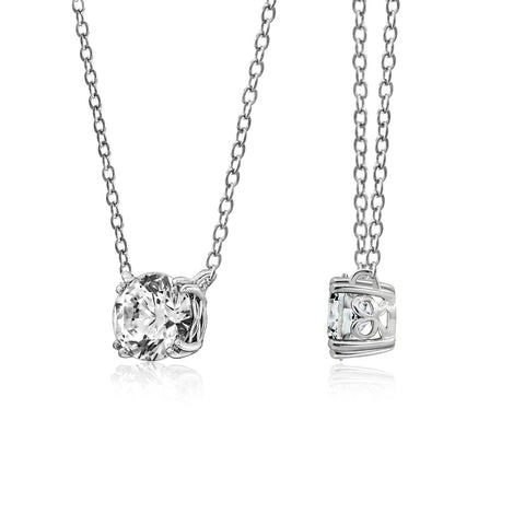 Amazon Collection Platinum Plated Sterling Silver Solitaire Pendant Necklace set with Round Cut Infinite Elements Cubic Zirconia (1 cttw), 18" Amazon Essentials