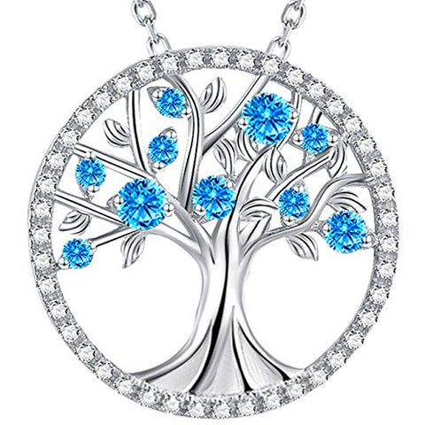 Mothers Day Jewlery Gifts for Mom Tree of Life Necklace Aquamarine March Birthstone Necklace Brithday Gifts Women Sterling Silver ELDA & CO.