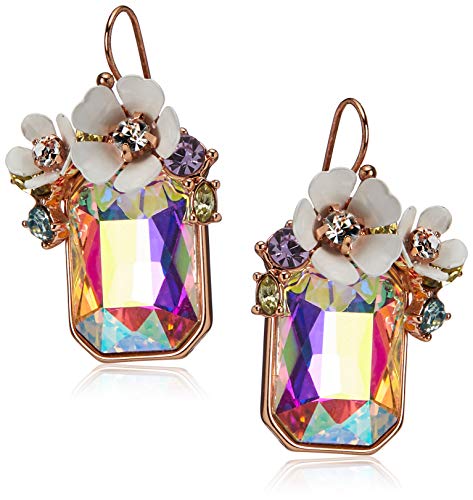 Betsey Johnson Flower Rectangle Stone Drop Earrings Betsey Johnson