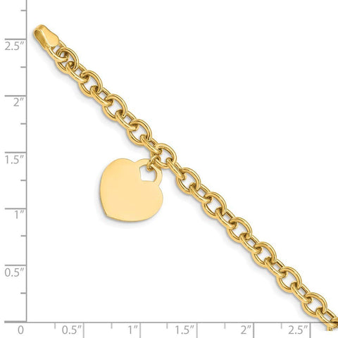14k Yellow Gold Solid Polished Engravable Love Heart Charm Pendant Necklace Hollow Bracelet 8.25 Inch Lobster Claw Measures 15mm Wide Jewelry Gifts for Women JewelryWeb
