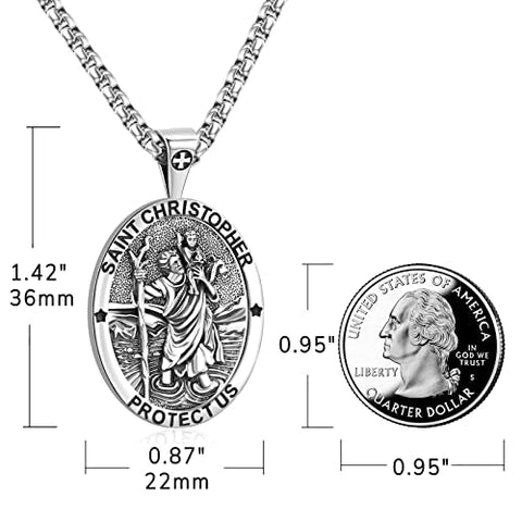 St Christopher Medal for Men Women Saint Christopher Necklace 925 Sterling Silver oval St. Christopher Pendant de plata 925 catholic Saint Christopher Medallion genuine saint christopher pendant necklace religious st christopher necklace 22+2 24 chain Tra Eusense