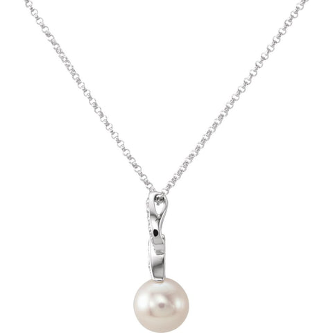 14k White Gold 8mm .08 Dwt Polished Freshwater Cult Pear L and Diamond 18 Inch Necklace Jewelry Gifts for Women JewelryWeb