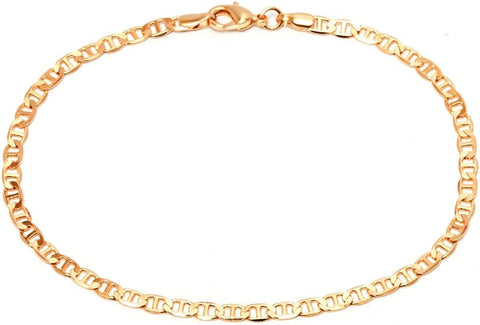 Barzel Womens Gold Anklet Flat Mariner 18K Gold Plated Flat Marina Link Anklet for Women - Made In Brazil (10.00) Barzel