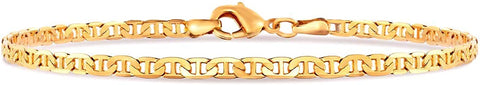 Barzel Womens Gold Anklet Flat Mariner 18K Gold Plated Flat Marina Link Anklet for Women - Made In Brazil (10.00) Barzel