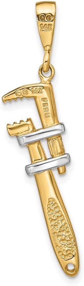 10k and Rhodium 3 d Pipe Wrench Charm Pendant Necklace Measures 40x10mm Wide Jewelry Gifts for Women JewelryWeb
