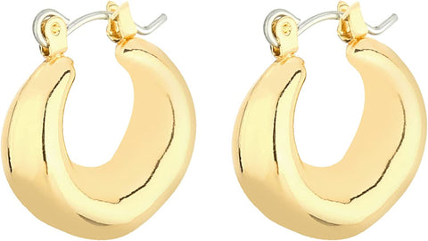 Wgoud Chunky Huggie Hoop Earring 14K Gold Hoop Earrings for Men Women Hypoallergenic, Thick Hoops Earring set, Twist Hoop Earring (6 Prs Chunky Gold) wgoud