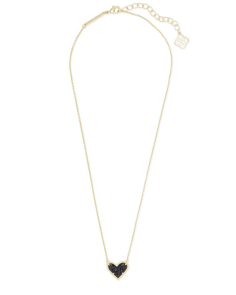 Kendra Scott Ari Heart Short Pendant Necklace in 14k Gold-Plated Brass, Black Drusy, Fashion Jewelry for Women Kendra Scott