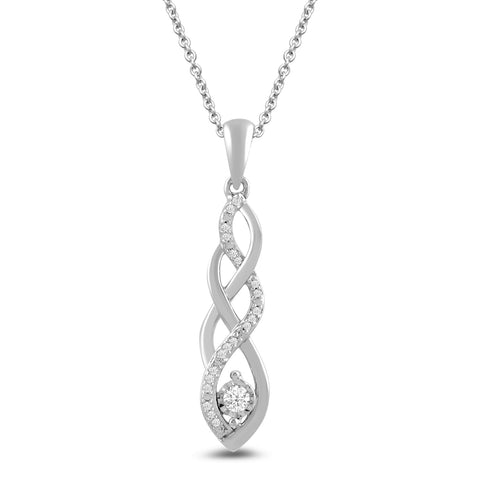 Amazon Collection Women Sterling Silver Diamond Twist Pendant Necklace and Earrings Box Set (1/5 cttw), 18" Amazon Collection