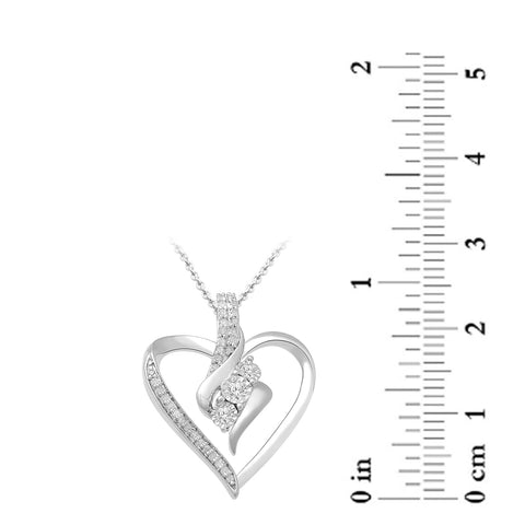 Amazon Essentials womens Sterling Silver Diamond 3 Stone Heart Pendant Necklace (1/4 cttw), 18" (previously Amazon Collection) Amazon Essentials