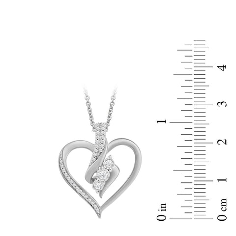 Amazon Essentials womens Sterling Silver Diamond 3 Stone Heart Pendant Necklace (1/4 cttw), 18" (previously Amazon Collection) Amazon Essentials