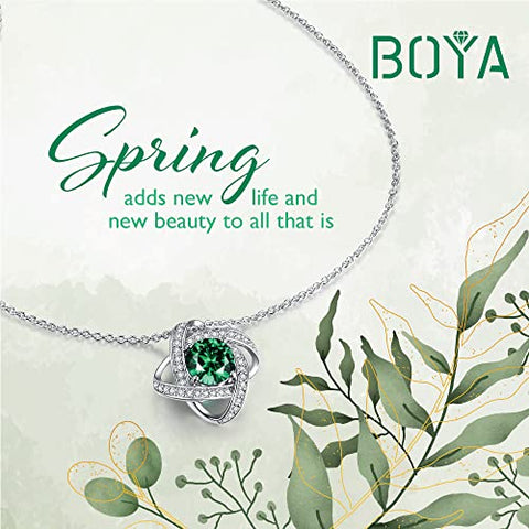 boya Love Knot Necklace Gifts for Women, May Birthstone Necklaces for Women 925 Sterling Silver Pendant Jewelry Created Gemstone Mothers Valentines Day Birthday Christmas Gifts for Her Mom Wife boya