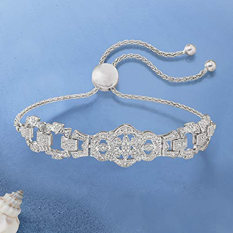 Ross-Simons 0.25 ct. t.w. Diamond Openwork Bolo Bracelet in Sterling Silver Ross-Simons