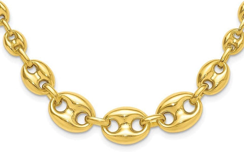 14.2mm 925 Sterling Silver Gold tone Hollow Graduated Marina Link Necklace 17 Inch Jewelry Gifts for Women JewelryWeb