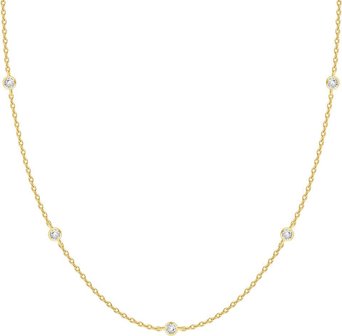 PAVOI 14K Yellow Gold Plated Station Necklace | Simulated Diamond By The Yard Necklace | Womens CZ Chain Necklace PAVOI
