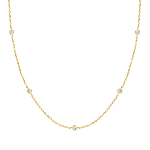 PAVOI 14K Yellow Gold Plated Station Necklace | Simulated Diamond By The Yard Necklace | Womens CZ Chain Necklace PAVOI