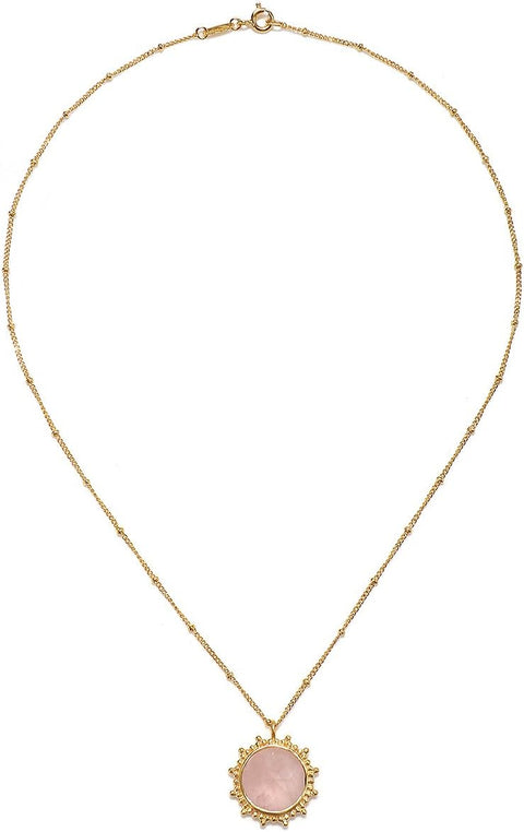 Satya Jewelry 18K Yellow Gold Plated Rose Quartz Sunburst Women's Necklace, 18" Satya Jewelry