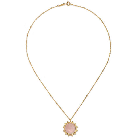 Satya Jewelry 18K Yellow Gold Plated Rose Quartz Sunburst Women's Necklace, 18" Satya Jewelry