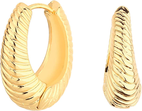 Wgoud Chunky Huggie Hoop Earring 14K Gold Hoop Earrings for Men Women Hypoallergenic, Thick Hoops Earring set, Twist Hoop Earring (6 Prs Chunky Gold) wgoud