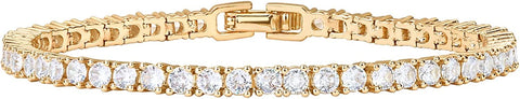 PAVOI 14K Gold Plated Cubic Zirconia Classic Tennis Bracelet | Yellow Gold Bracelets for Women | 7 Inches PAVOI