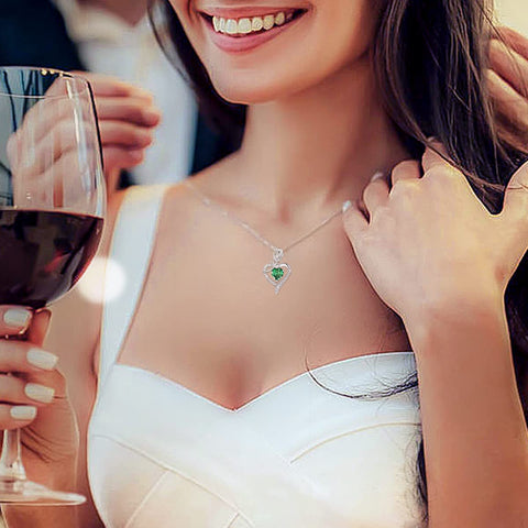AGVANA May Birthstone Jewelry Mothers Day Gifts for Mom Emerald Necklace for Women Sterling Silver Rose Flower Heart Pendant Necklace Anniversary Birthday Gifts for Women Girls Mom Wife Lady Her AGVANA