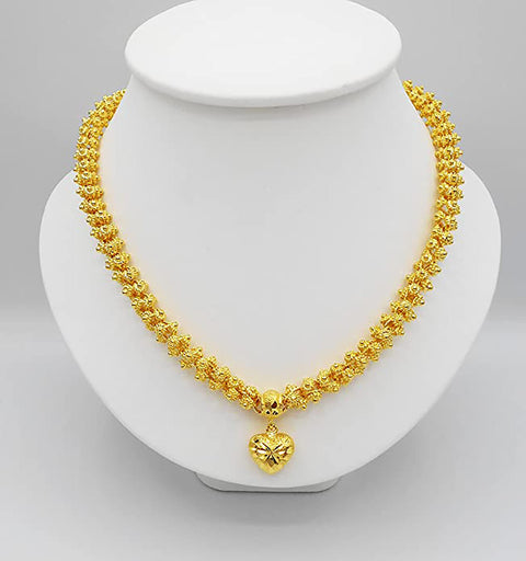 Heart Pikun Flower 22k 23k 24k Thai Baht Yellow Gold GP Necklace Pendant Jewelry Women Thai gold jewelry