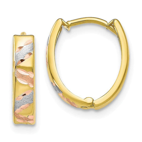 10k Two Tone Hinged hoop Gold and White Rhodium Polished And Satin Sparkle Cut Earrings Measures 12x21mm Wide Jewelry Gifts for Women JewelryWeb
