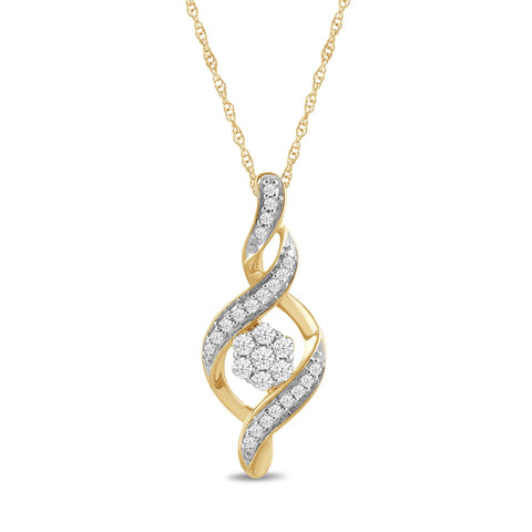 Amazon Essentials 10K Yellow Gold Diamond 7 Stone Cluster Twist Pendant Necklace (1/4 cttw),18" (previously Amazon Collection) Amazon Essentials