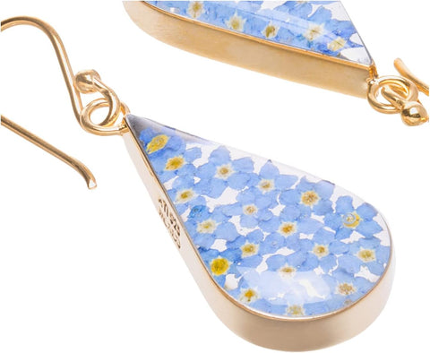 Amazon Essentials 14k Gold Over Sterling Silver Blue Pressed Flower Teardrop Earrings (previously Amazon Collection) Amazon Essentials
