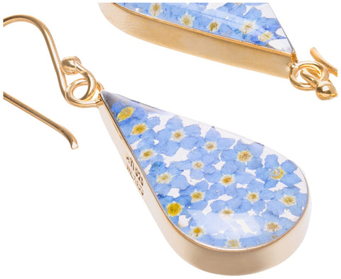 Amazon Essentials 14k Gold Over Sterling Silver Blue Pressed Flower Teardrop Earrings (previously Amazon Collection) Amazon Essentials