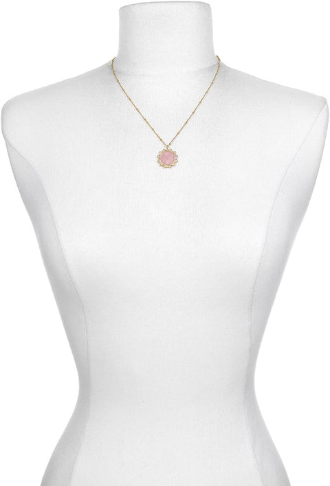 Satya Jewelry 18K Yellow Gold Plated Rose Quartz Sunburst Women's Necklace, 18" Satya Jewelry