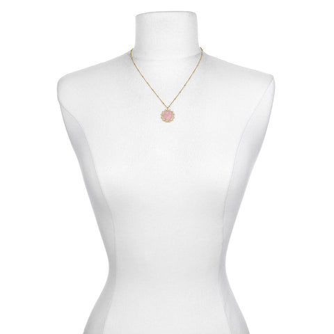 Satya Jewelry 18K Yellow Gold Plated Rose Quartz Sunburst Women's Necklace, 18" Satya Jewelry
