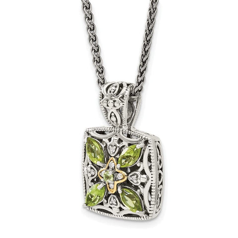 925 Sterling Silver Polished Prong set Lobster Claw Closure With 14k Diamond and Peridot Necklace Jewelry Gifts for Women JewelryWeb