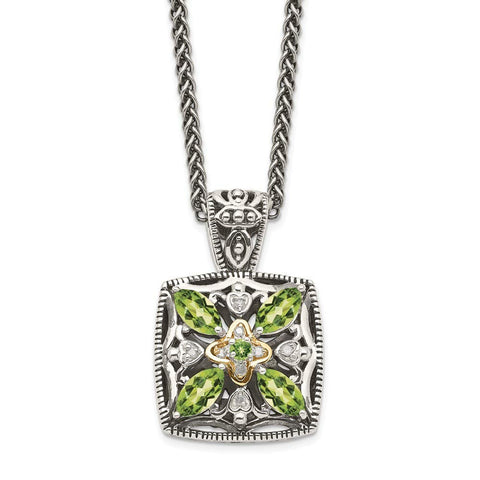 925 Sterling Silver Polished Prong set Lobster Claw Closure With 14k Diamond and Peridot Necklace Jewelry Gifts for Women JewelryWeb