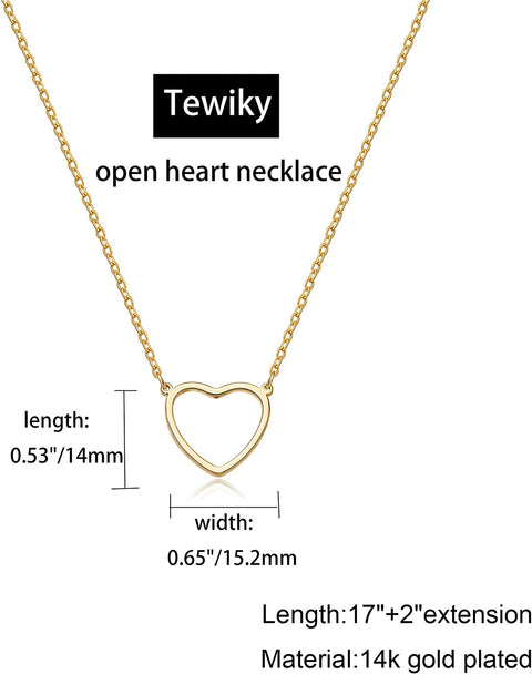 Tewiky Heart Necklace, Cute Necklaces for Teen Girls 14k Gold Plated Trendy Open Heart Choker Necklaces Aesthetic Dainty Gold Necklace Simple Gold Jewelry for Women Girls Gifts Tewiky