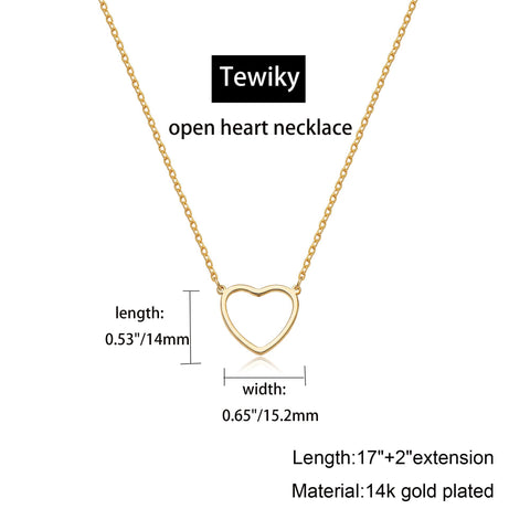 Tewiky Heart Necklace, Cute Necklaces for Teen Girls 14k Gold Plated Trendy Open Heart Choker Necklaces Aesthetic Dainty Gold Necklace Simple Gold Jewelry for Women Girls Gifts Tewiky