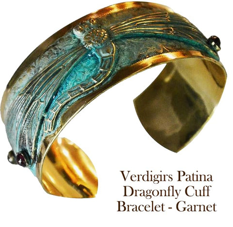 Elaine Coyne Collectible Artwear Dragonfly Cuff Bracelet - USA Made - Genuine Garnet Elaine Coyne Collectible Artwear