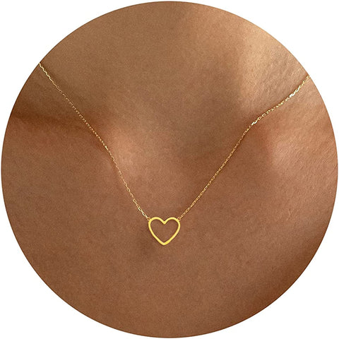 Tewiky Heart Necklace, Cute Necklaces for Teen Girls 14k Gold Plated Trendy Open Heart Choker Necklaces Aesthetic Dainty Gold Necklace Simple Gold Jewelry for Women Girls Gifts Tewiky